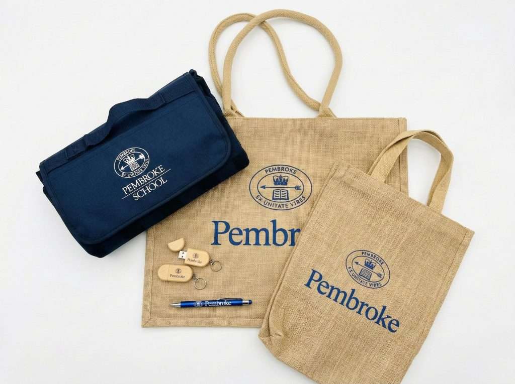 Image of three branded tote bags for Pembroke School.